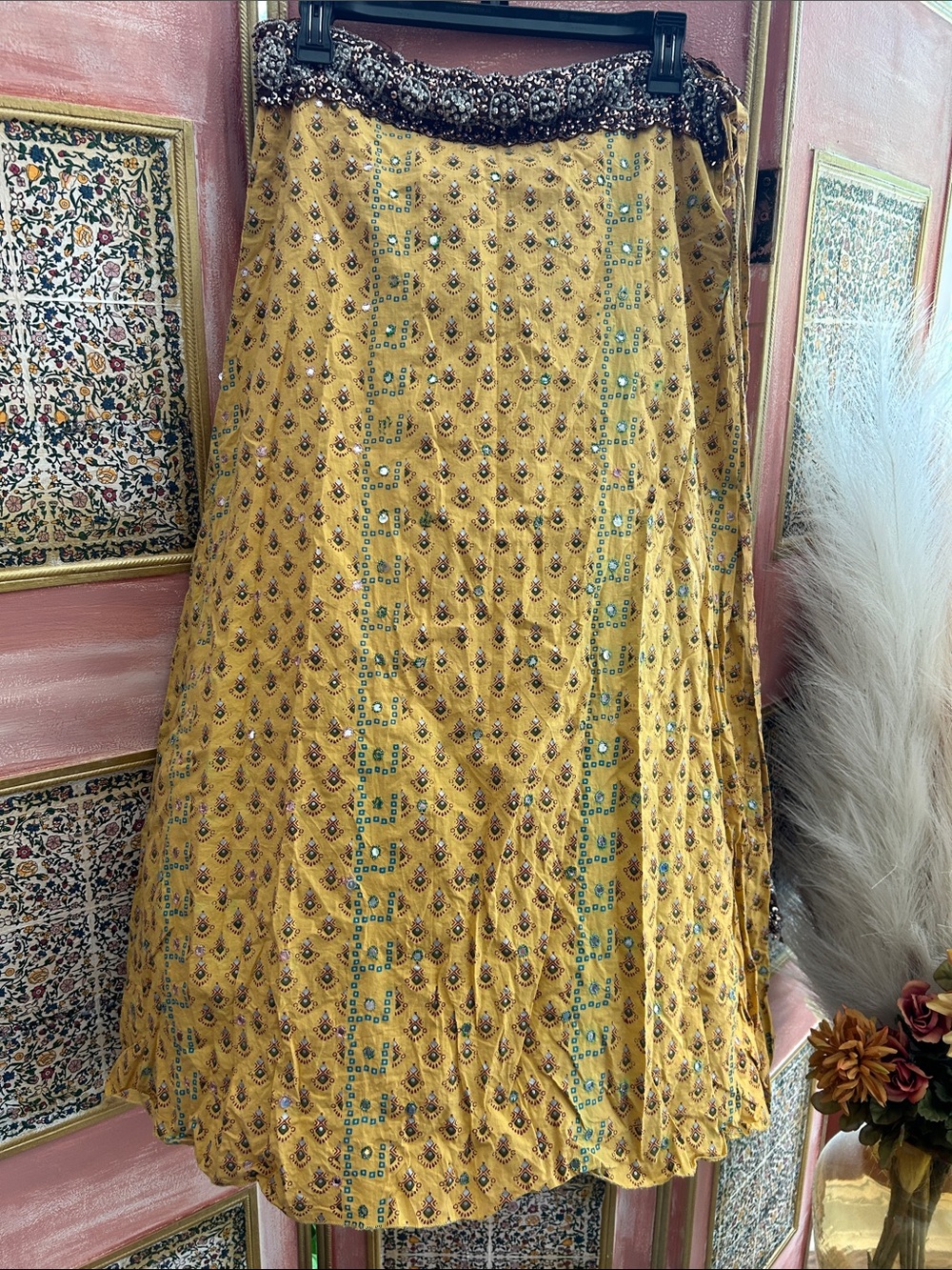 Younique Mustard Gold Embellished Maxi Skirt